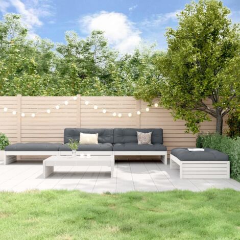 vidaXL Gartenmöbelset 5-teilig mit Kissen Weiß Massivholz