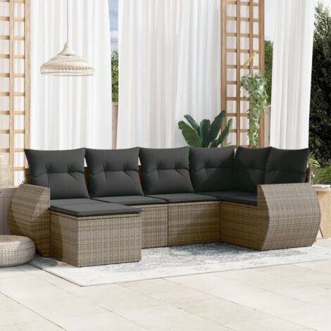 vidaXL Gartenmöbelset 6 Stück mit grauen Kissen aus geflochtendem Kunststoff
