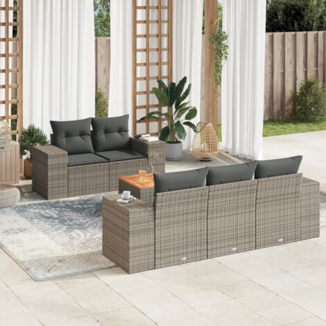 vidaXL Gartenmöbelset 6-teilig mit grauen Kissen aus geflochtener Kunstharz