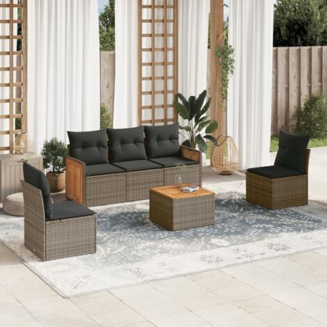 vidaXL Gartenmöbelset 6-teilig mit grauen Polstern aus geflochtener Rattan