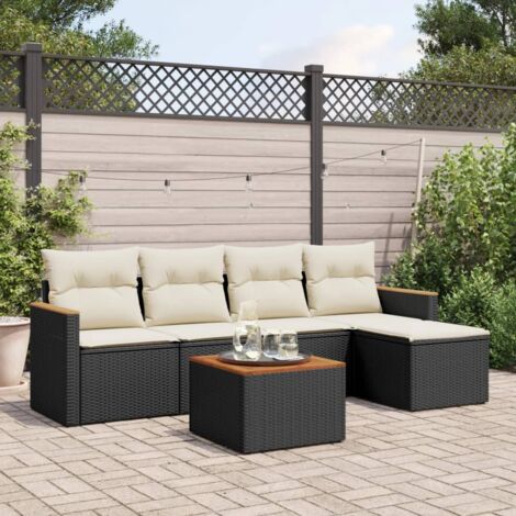 vidaXL Gartenmöbelset 6-teilig mit Kissen Schwarz Geflecht
