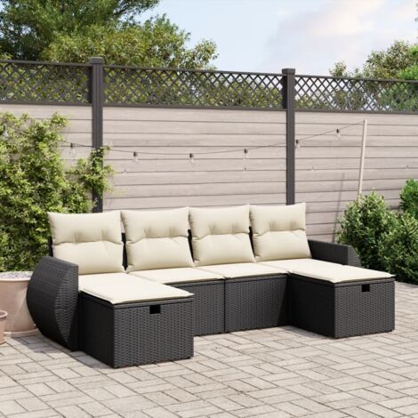 vidaXL Gartenmöbelset 6-teilig mit Kissen schwarz Geflecht