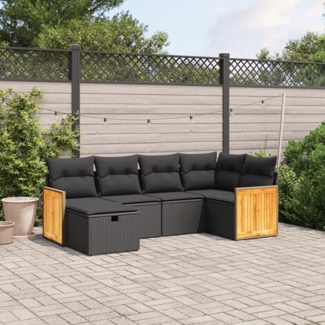 vidaXL Gartenmöbelset 6 Teilig mit Kissen Schwarz Geflochtene Rattan