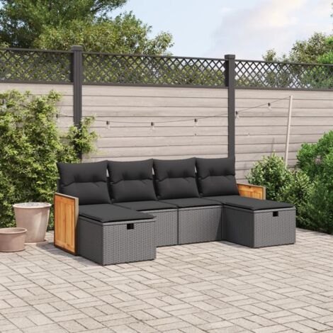 vidaXL Gartenmöbelset 6-teilig mit Kissen schwarz geflochtene Rattan