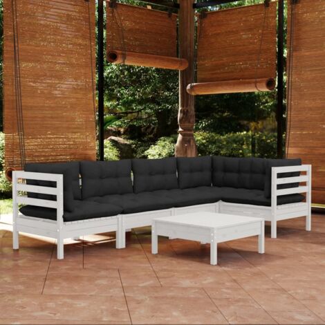 vidaXL Gartenmöbelset 6-teilig mit weißen Kissen aus Kiefernholz
