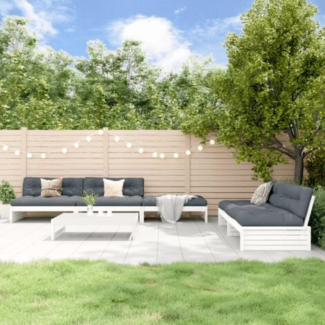 vidaXL Gartenmöbelset 6-teilig mit weißen Kissen aus massivem Holz
