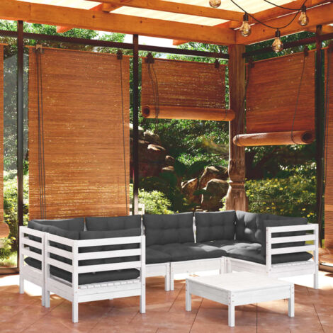 vidaXL Gartenmöbelset 7-teilig mit Kissen Weiß Kiefernholz
