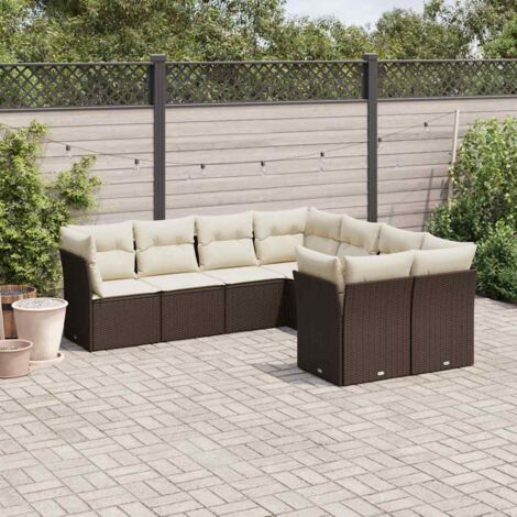 vidaXL Gartenmöbelset 8 Teile mit braunen Kissen aus geflochtener Kunstfaser