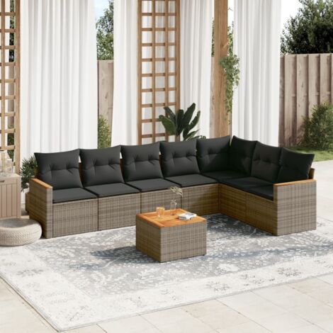 vidaXL Gartenmöbelset 8 Teile mit grauen Kissen aus Geflecht