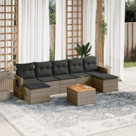 vidaXL Gartenmöbelset 8 Teile mit grauen Kissen aus geflochtenem Kunststoff