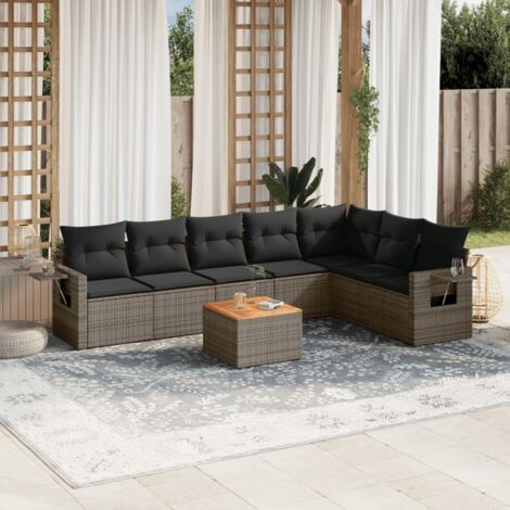 vidaXL Gartenmöbelset 8 Teile mit grauen Polstern aus geflochtener Kunstfaser
