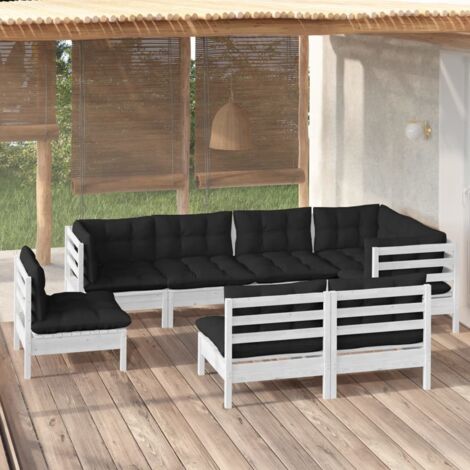 vidaXL Gartenmöbelset 8 Teile mit weißen Kissen aus massivem Kiefernholz