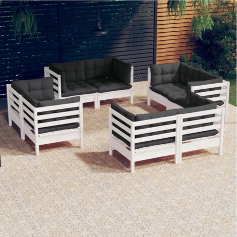 vidaXL Gartenmöbelset 8-teilig mit anthrazitfarbenen Kissen aus Kiefernholz