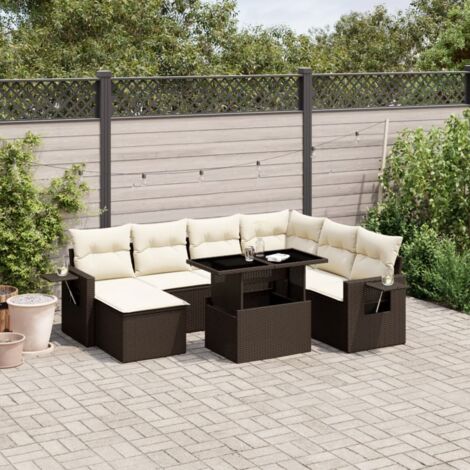 vidaXL Gartenmöbelset 8-teilig mit braunen Kissen aus geflochtener Kunstharz