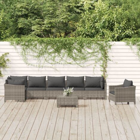 vidaXL Gartenmöbelset 8-teilig mit Kissen Grau Rattan