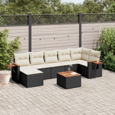 vidaXL Gartenmöbelset 8-teilig mit Kissen schwarz Kunststoffgeflecht