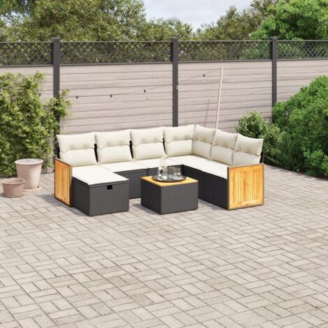 vidaXL Gartenmöbelset 8-teilig mit Kissen Schwarz Rattan-Geflecht