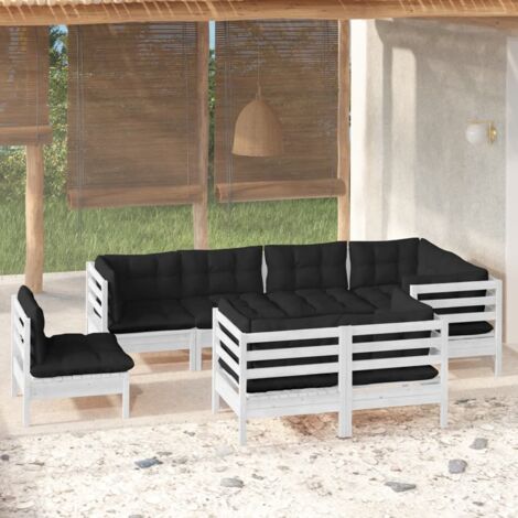 vidaXL Gartenmöbelset 8 teilig mit weißen Kissen aus massivem Kiefernholz