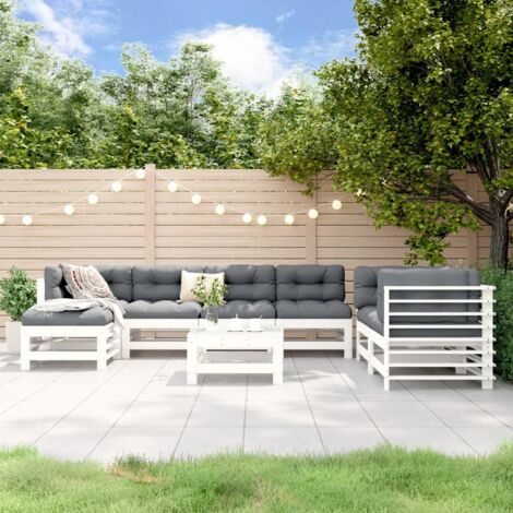 vidaXL Gartenmöbelset 8-teilig Weiß Massivholz Kiefer