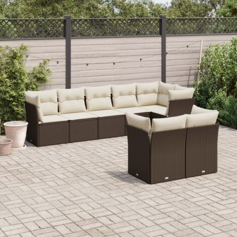 vidaXL Gartenmöbelset 8-tlg. mit braunen Kissen aus geflochtener Harz