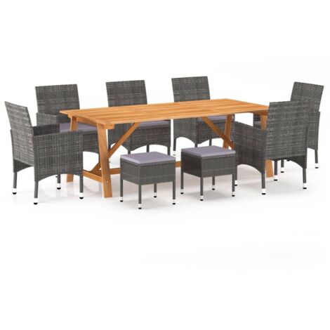 vidaXL Gartenmöbelset 9 Teile Grau