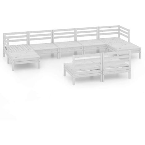 vidaXL Gartenmöbelset 9 Teile Weiß Massivholz