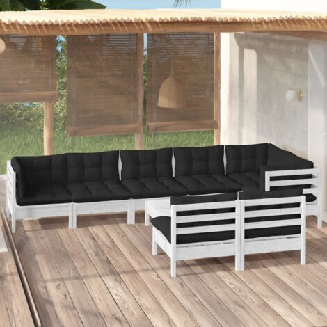 vidaXL Gartenmöbelset 9-teilig mit weißen Kissen aus massivem Kiefernholz