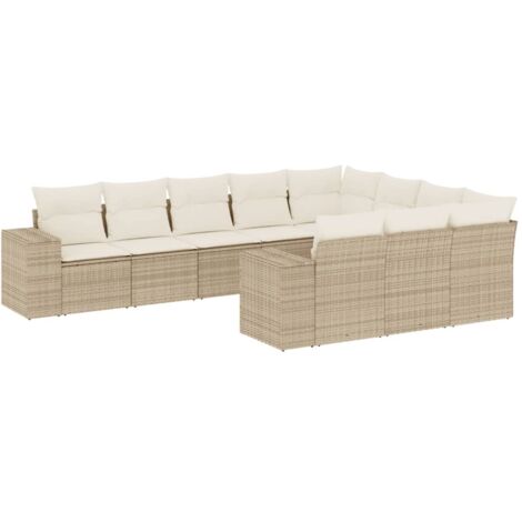 vidaXL Gartenmöbelset mit 10 Kissen beige aus geflochtener Kunstfaser
