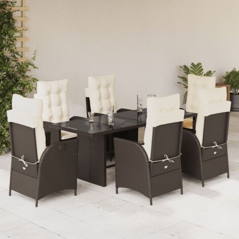 vidaXL Gartenmöbelset mit 7 Kissen braun Rattan