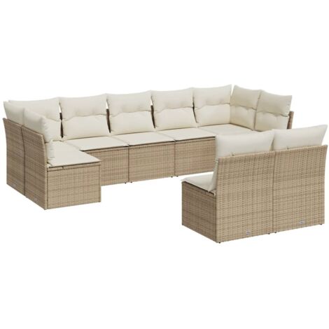 vidaXL Gartenmöbelset mit 9 Kissen beige aus geflochtener Harz