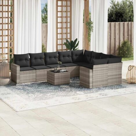 vidaXL Gartenmöbelset mit Kissen 10 pcs hellgrau geflochtene Rattan
