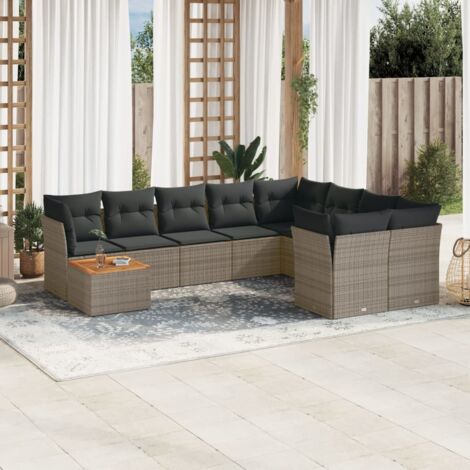 vidaXL Gartenmöbelset mit Kissen 10 Teile grau geflochtene Rattan