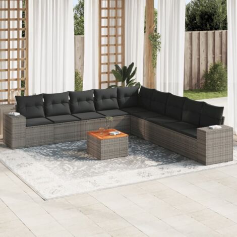 vidaXL Gartenmöbelset mit Kissen 10 Teile grau geflochtene Rattan