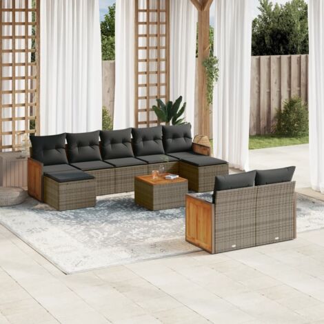 vidaXL Gartenmöbelset mit Kissen 10 Teile grau geflochtenes Material