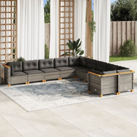 vidaXL Gartenmöbelset mit Kissen 10 Teile grau rattan