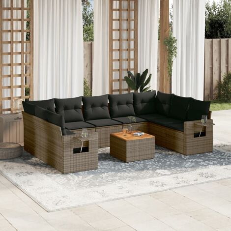 vidaXL Gartenmöbelset mit Kissen 10 Teile grau Rattan