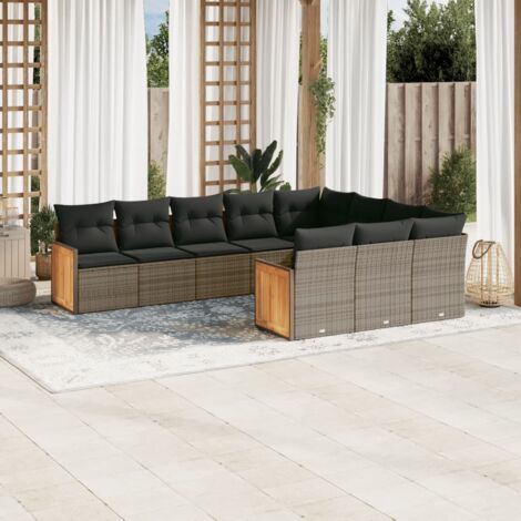 vidaXL Gartenmöbelset mit Kissen 10 Teile grau Rattan