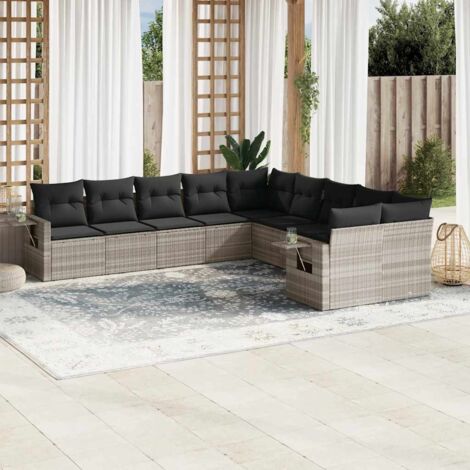 vidaXL Gartenmöbelset mit Kissen 10 Teile hellgrau geflochtene Rattan