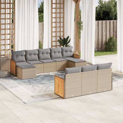 vidaXL Gartenmöbelset mit Kissen 10-teilig Beige Rattan