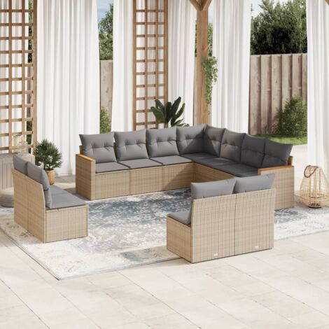 vidaXL Gartenmöbelset mit Kissen 11 Teile Beige Gemischtes Geflecht