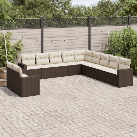 vidaXL Gartenmöbelset mit Kissen 11 Teile braun geflochtenes Material