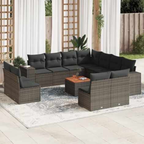 vidaXL Gartenmöbelset mit Kissen 12 Stück grau Geflecht