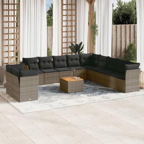 vidaXL Gartenmöbelset mit Kissen 12 Teile grau Geflecht