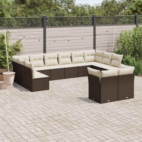 vidaXL Gartenmöbelset mit Kissen 12-teilig braun Rattangeflecht