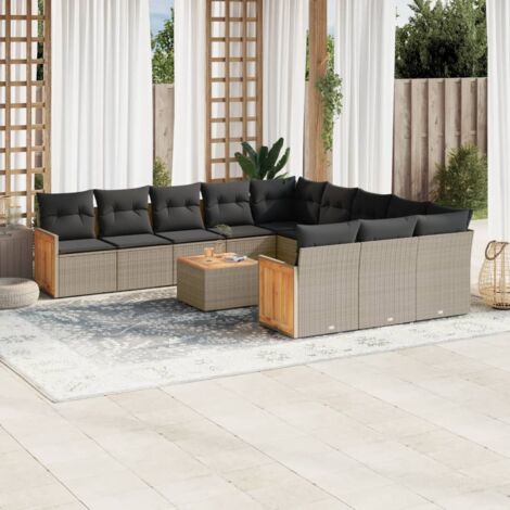 vidaXL Gartenmöbelset mit Kissen 12-teilig grau Rattan