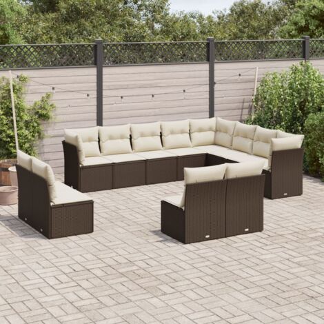 vidaXL Gartenmöbelset mit Kissen 12-Tlg. braun Rattan