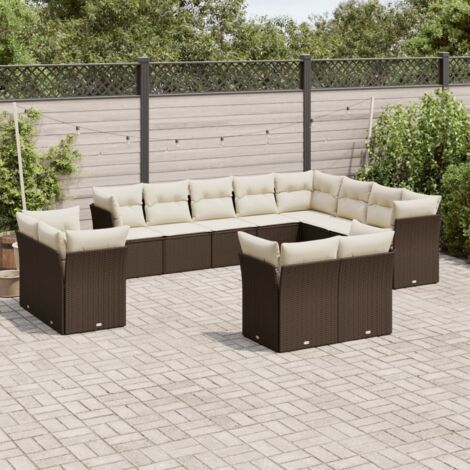 vidaXL Gartenmöbelset mit Kissen 12-tlg. braun Rattan