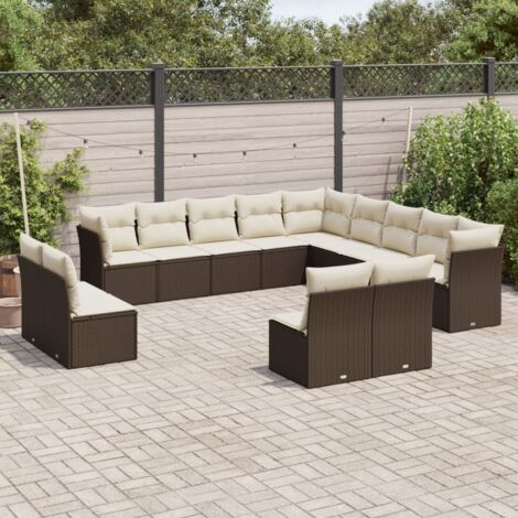 vidaXL Gartenmöbelset mit Kissen 13-teilig braun aus geflochtener Kunstharz