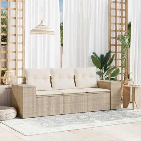 vidaXL Gartenmöbelset mit Kissen 3 Teile beige geflochtene Kunstoffrattan