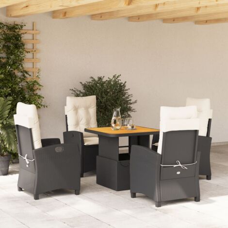 vidaXL Gartenmöbelset mit Kissen 5-teilig Schwarz Kunststoffgeflecht